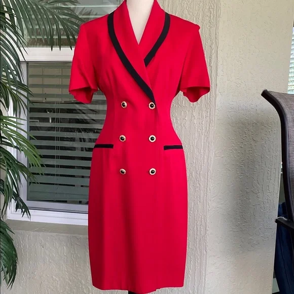 Danny & Nicole Red Double-Breasted Midi Dress - Picture 1 of 4